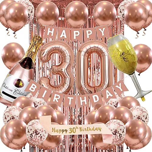 30-Ти Роденденски Украси За Жени, Розово Злато 30 Декорација За Роденденска Забава За Неа, 30-Ти Комплети За Транспаренти За Среќен