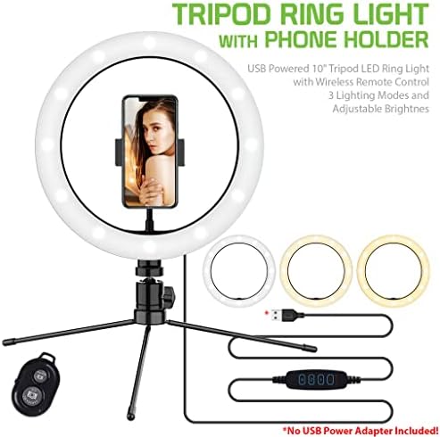 Светла Селфи Прстен Три-Боја Светлина Компатибилен Со Вашиот Samsung Плени Лизгајте 10 Инчи Со Далечински управувач За Пренос