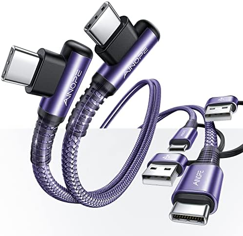 AINOPE PURPLE USB C ДО USB C Кабел 2-Пакет 6,6 стапки 60W USBC ДО USBC Кабел За Брзо Полнење Прав Агол Тип C До Тип C USB Кабел