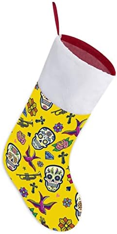Шеќер череп образец Божиќни чорапи порибување на Божиќни дрвја Дедо Мраз што виси украси за одмор на камин 16,5 “