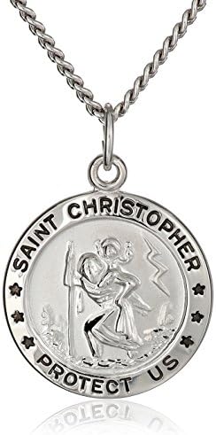 Амазон колекција круг Сен Кристофер Медал со ланец од не'рѓосувачки челик, 20 “