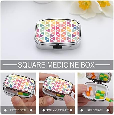Пилула кутија разнобојни триаголници за таблети во форма на плоштад во форма на таблети, преносен пилум за витамин контејнер, држач за апчиња со 3 оддели