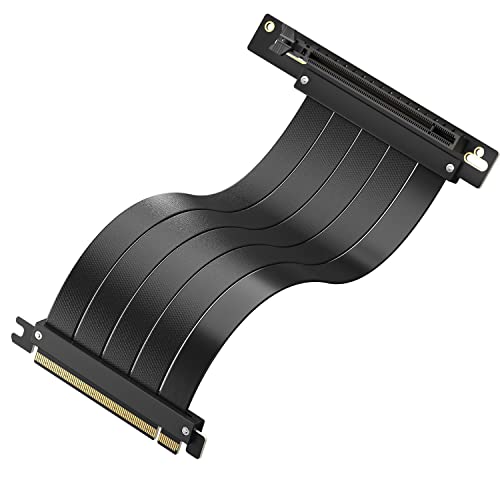 Ветеро црна премиум PCIe 4.0 X16 Riser Cable, EMI заштитен со голема брзина флексибилен екстендер PCI Express Gen 4 за графичка картичка