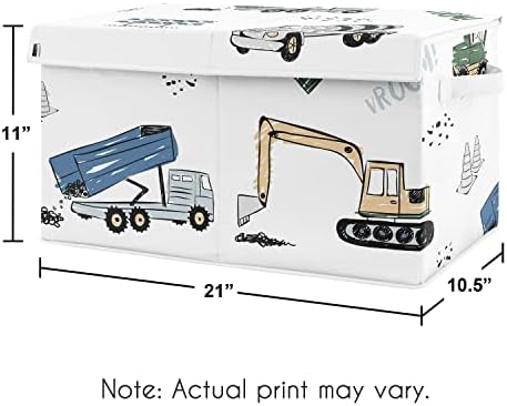 Слатка Џоџо Дизајни Градежен Камион Момче Мала Ткаенина Кутија За Складирање На Играчки Градите За Бебе Расадник Или Детска Соба-Сива Жолта Црна Сина И Зелена Тран