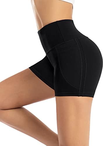 Мирис атлетска јога велосипедисти шорцеви за жени - 4 пакувања тренингот што работи спандекс со одбојка со одбојка со високи половини со џебови