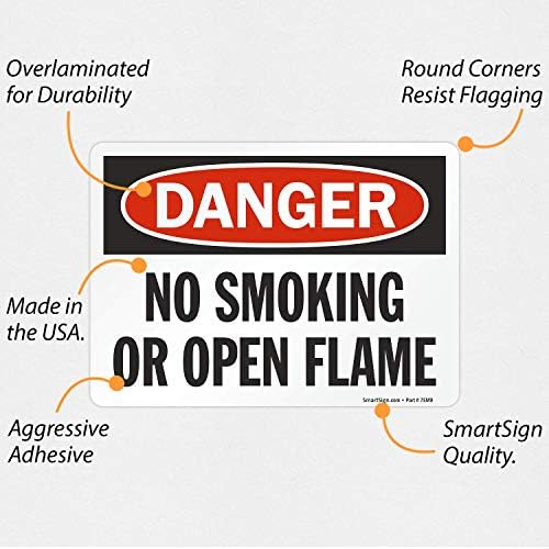 SmartSign „Опасност - без етикета за пушење или отворен пламен“ | 5 x 7 ламинат винил