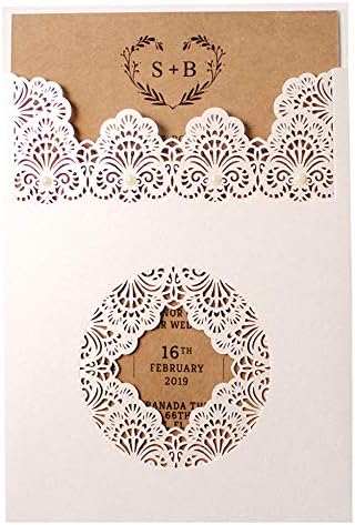 Рустикален Чипка Свадба Покани Примерок Од Пребирливи Невестата, Вклучуваат 2 Покана Картички Дефиниција, Џеб Покана Картички За Свадба/Невестински