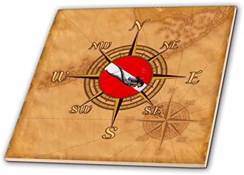 3дроза наутички компас за нуркање со женски нуркач и гроздобер мапа на едрење. - Плочки