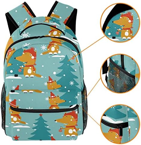 Лисици Елки Снег Зимски Модел Ранци Момчиња Девојчиња Училишна Книга Торба Патување Пешачење Кампување Дневен Ранец