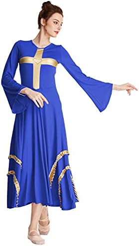 Rexreii женски пофалби со крстосници фустан bellвоно ракав лабава метална руфли литургиска наметка лирска танцова облека облечена во