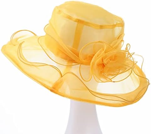 Уангку женски летен свадбен капа црковен фустан капа за женски органза гроздобер капа со цветни пердуви
