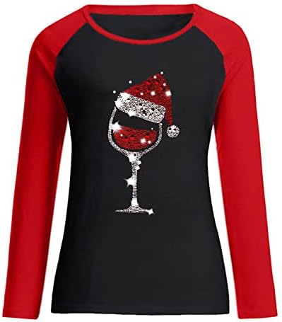 Brkewi грди Божиќни џемпери жени мода 2023 новогодишно екипаж со долги ракави џемпери кои трепкаат чаши за вино за печатење кошула за печатење