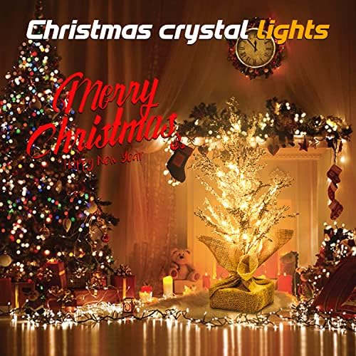 Божиќно ледено дрво, мини новогодишна елка, дрвја со 32 топли бели LED светла, LED вештачка работна елка за Божиќ за одмор зимски украси