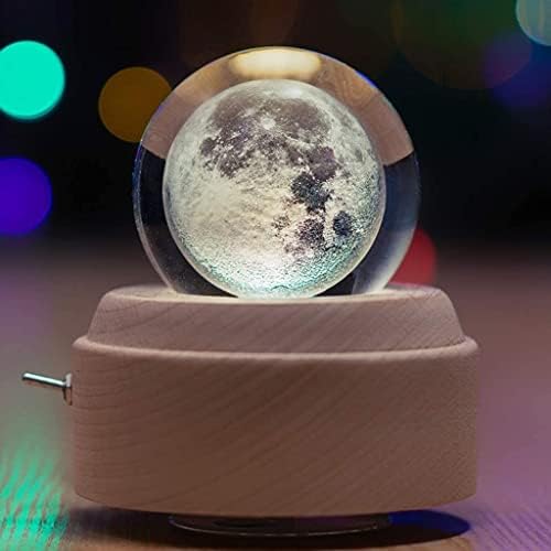 Музички подароци на Луваду Месечината 3Д музичка кутија Кристална топка Дрвена база ротирачка музичка кутија со LED светлосна музичка