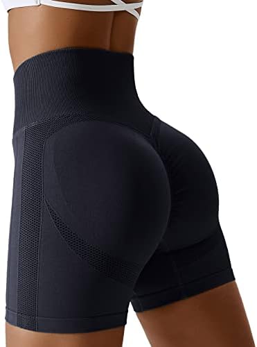 Задникот Скинки Беспрекорни шорцеви за женски тренинзи Шортови со висок половината цврста истегнување жени Беспрекорни велосипедистички шорцеви