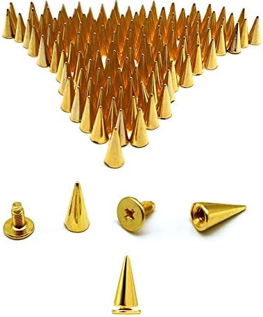 6x12mm златен конус шила за панк -шрапови за завртки метални куршуми шила за облека DIY кожа занает, сет од 120 од Baryuefull