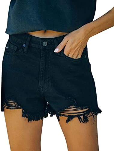 MGBD жени лето искинато тексас дизајнер на дизајнерот обични топли панталони испружена Бермуда со џебови трендовски потресени