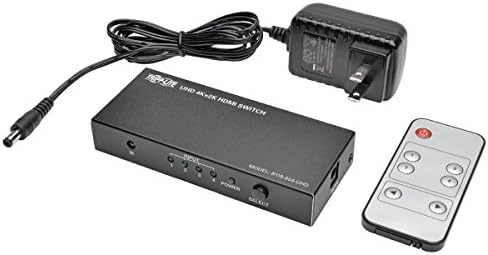 Tripp Lite 4-Port HDMI прекинувач за видео и аудио, 4K x 2K UHD @ 60 Hz со далечински управувач, црно