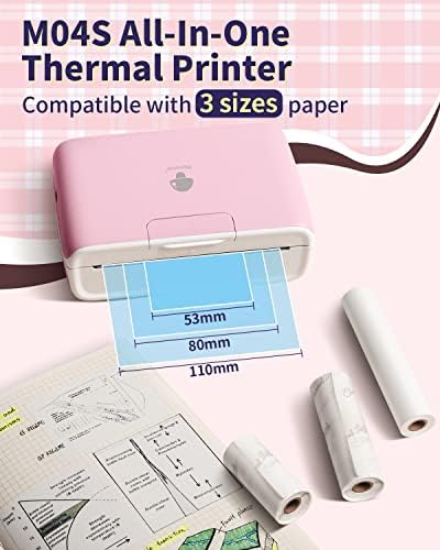 Преносен термички печатач Phomemo M04S со 80мм бела нелеплива термичка хартија 3 ролни