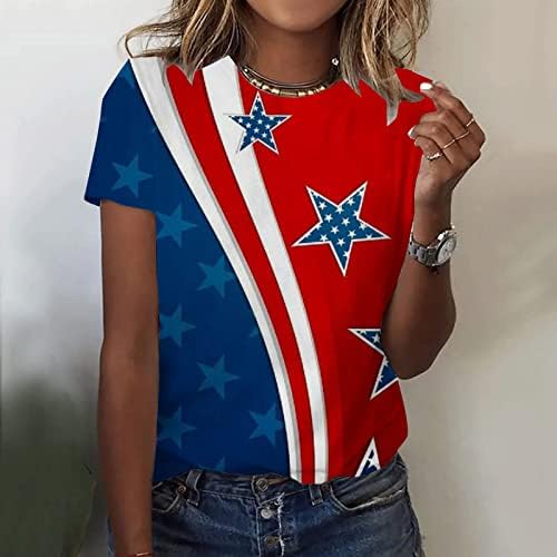 Маица со американско Знаме Женски Патриотски Кошули Блузи За Денот На Независноста Графички Маици Со Кратки Ракави 4 јули Кошула