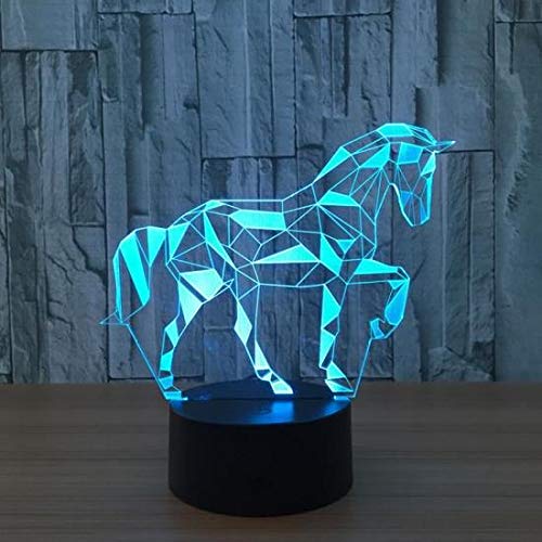 LOUER 3D HORSE LAMP LED ноќна светлина 7 бои Промена на илузија ноќна ламба за декорација на просторијата
