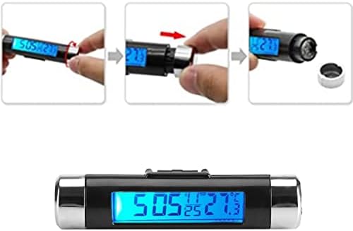Pssopp LCD Дисплеј Дигитален Клип - На Автомобил Часовник Термометар Температура Мерач Автомобилски Мини Часовник Монитор Со Задно Осветлување