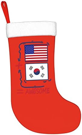 Цутедварф Американско Корејско Знаме Божиќно Порибување Божиќни Празнични Орнаменти Камин Висечки Чорап 18 Инчи Чорапи
