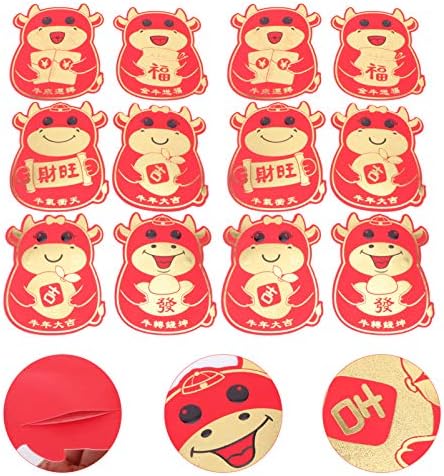 ПРЕТИЗУМ Црвени Подароци 12 парчиња Кинески нов цртан филм црвен пакет 2021 црвени пликови празнични црвени пакети Година Црвен