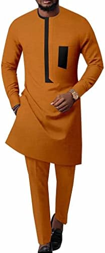 Африкански кошула и облека за пантолони за мажи со долг ракав Дашики 2 парчиња Постави костум за надворешна облека Официјална врвна облека за