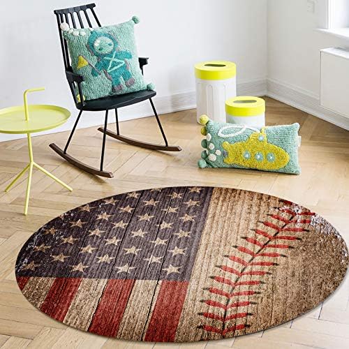 Голем килим за дневна соба за дневна соба, 6-ти килими што не се лизгаат за детска соба, рустикално Америка знаме бејзбол дизајн