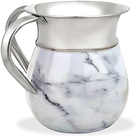 Елегантна чаша за миење раце 5,5 алуминиум со мермерна декорација украсена за Нетилат Јадаим, Пасха од Зион Јудаица