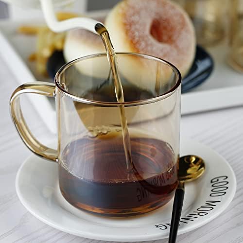 Луксузни чаши чај со чај од килибар-14 мл, обоени чаши за кафе, чаши за пиење без олово со рачка, чаши за чаши за стаклени пијалоци, совршени за подароци, ресторани и за