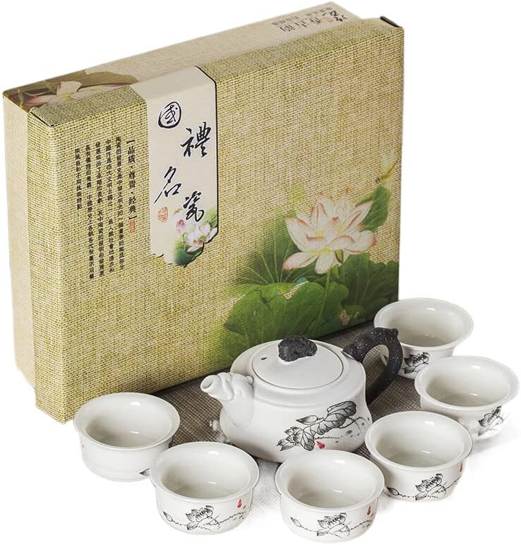 Кинески кунг фу 7 парчиња чај поставува керамички преносни порцелански сервиси Гаиван чај чаши чај церемонија чајник со кутија