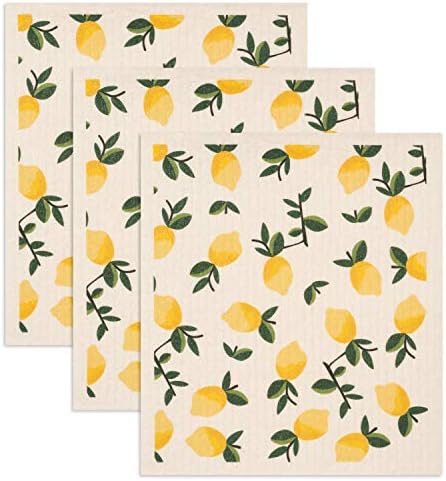 Трговец со глобетротинг шведски Крпи За Садови 3 Спакувајте Жолти Лимони За Печатење, Сунѓери За Повеќекратна Употреба Чистење