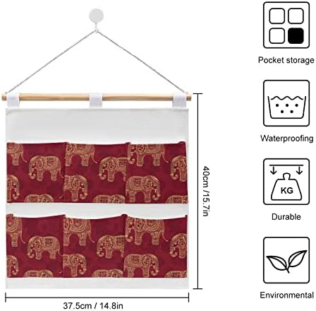 Слон Индиски Бохо Ѕид Плакарот Виси Торба За Складирање 6 Џебови Лен Памук Над Вратата Организатор Торбички За Спална Соба Бања