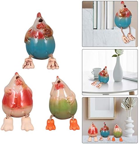 Besportble 3 парчиња керамички пилешки фигурини Велигденски таблети украси за животни, пилешко висечки стапала полица сетари за Велигденски партиски