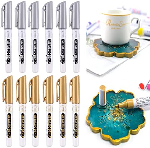 Гасусен боја пенкало злато сребро метални трајни акрилни маркери сет, 12 парчиња водоотпорни метални акрилни маркери за пенкала