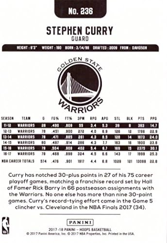 2017-18 Панини НБА-обрачи 236 Кошаркарска картичка Стивен Кари