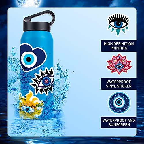 50 парчиња налепници на зли очи, винил водоотпорни сини очи декларации симпатични естетски налепници за шишиња со вода телефон