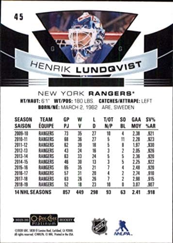 2019-20 О-Пи-Чи Платина #45 Хенрик Лундквист Њујорк Ренџерс Нхл Хокеј Тргување Картичка