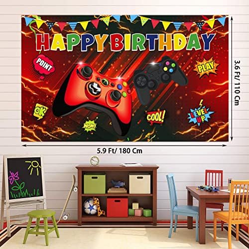 Украси За Роденденски Забави за видео Игри-109 парчиња Црвено-Црни Гејмерски Игри За Забави За Момчиња Роденденска Забава-Среќен Роденден Позадина