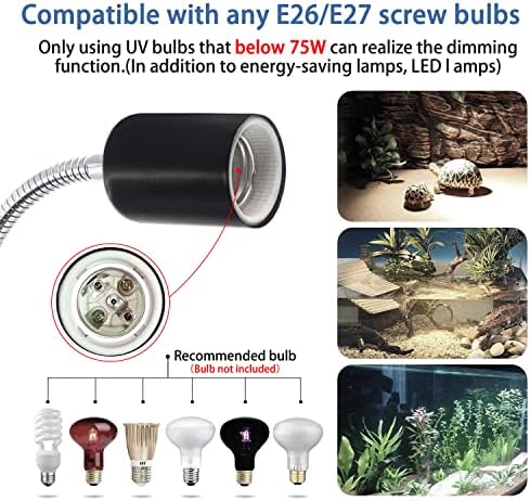 Светилка за топлина на рептил, топлинска светлина на резервоарот за аквариум, E26/E27 Turtle Bastking Spot LAMP со затемнет прекинувач, 86,6in