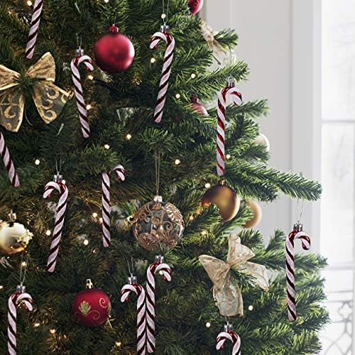 Ghwhole 12 пакет сјај Божиќна пластична бонбона трска новогодишна елка што виси украси за празници за декорација на забави, црвено