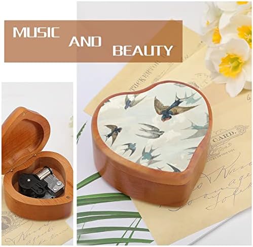 Лабање на часовници музички кутија гроздобер дрвена форма во форма на срцев кутија играчки подароци украси