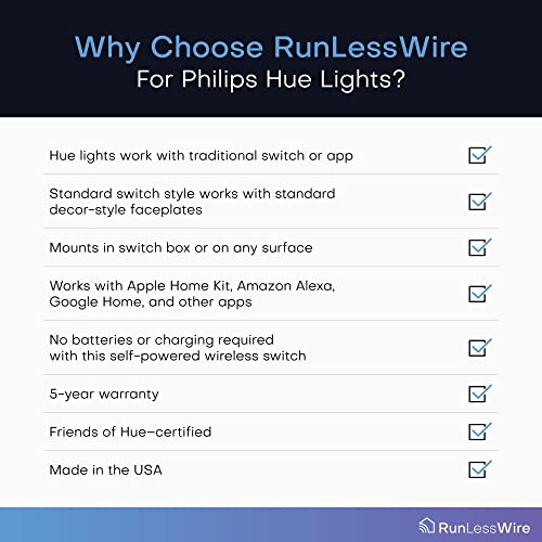 Runlesswire Кликнете за Philips Hue Wireless Dimmer Light Switch, паметен прекинувач со инсталација без батерии