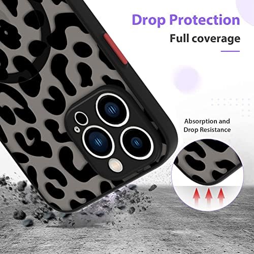 MOWIME Компатибилен за Iphone 14 Pro Max Случај Црна Леопард Шема [Компатибилен Со Magsafe] За Жени Девојка Целосна Заштита На Камерата