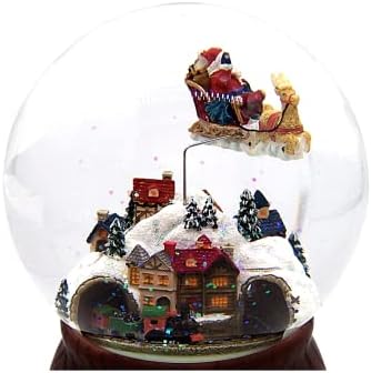 Ветернете го ротирачкиот Дедо Мраз и возот Снежен глобус со музика, вртено сјајно село, хонорарна Божиќна декорација, празничен декор за празници,