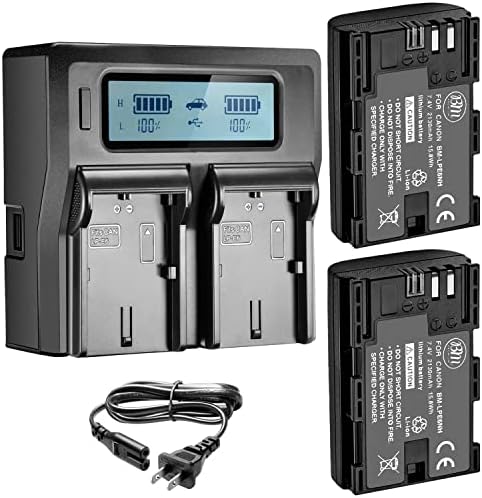 BM Premium 2 Пакет со батерии со висок капацитет LP-E6NH и двојно полнач за батерии на LCD LCD за Canon EOS R, EOS R5, EOS