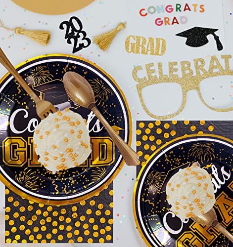 Дипломирање прибор за матура со вечера за еднократна употреба 175 парчиња црни и златни дипломирани таблички чаши салфетки за јадење за салфетки поставени за украс?