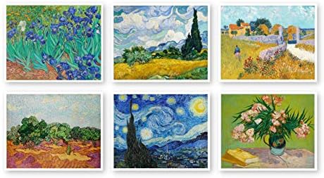 Ван Гог отпечатоци од Ink Inc. | Серија на мајстори на импресивни сликари | Starвездена ноќна wallидна уметност | Сет од 6 8x10 | Нерасположено